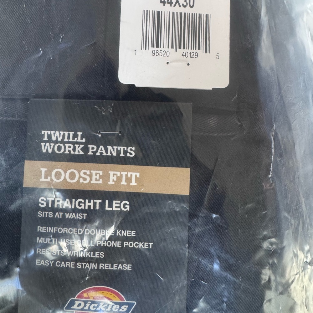 Dickies Black Loose Fit Twill Pants NWT 44x30